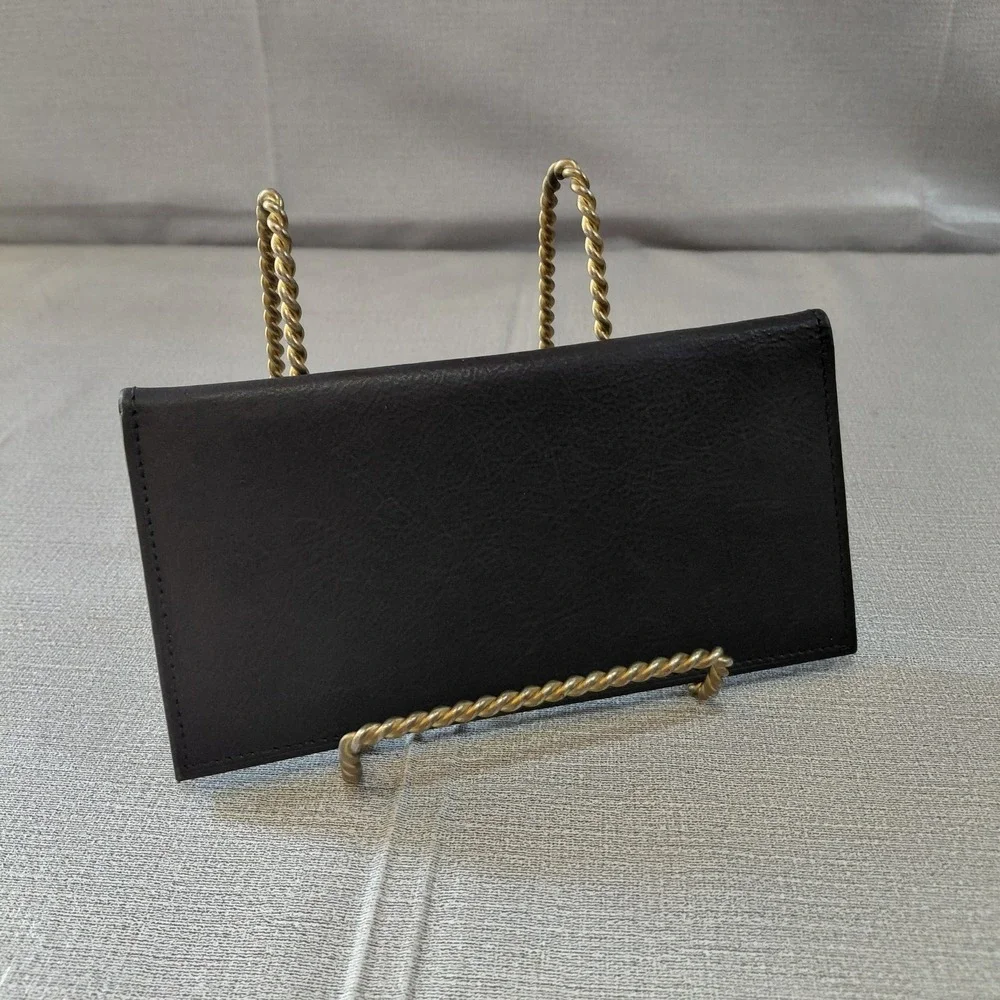 Vtg Genuine Leather Checkbook Wallet Black Made in India Slimline Unisex